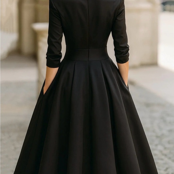 Mooyius Vintage Inspired Satin Midi Dress with Draped Collar Black NWT size XS - Picture 3 of 9